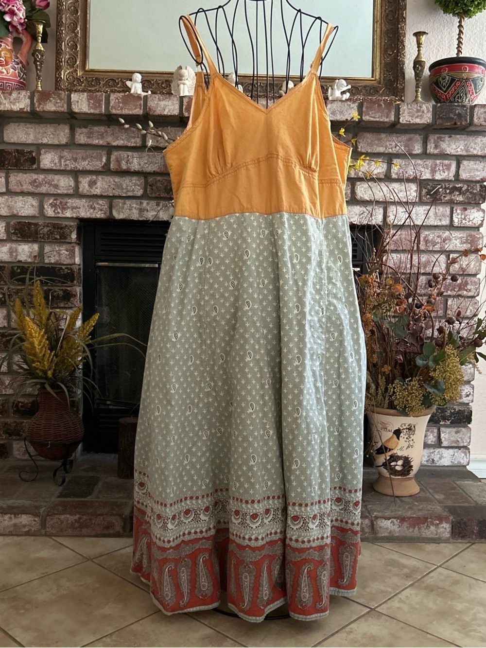 Women’s 100% Cotton Three Tone Paisley Print Boho Dress Sz XL